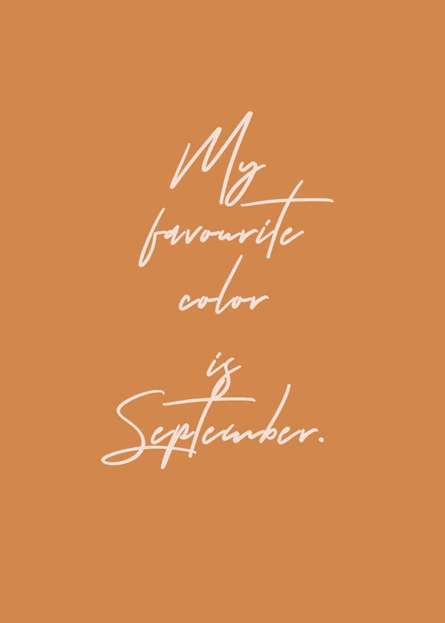 Stylish autumn quote in white script on an orange background, ideal for seasonal decor.