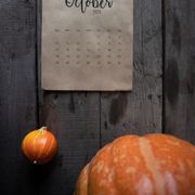 Style Cartel October 2026 Horoscopes by Claudia VanniniRustic October 2020 calendar with pumpkins on a wooden background, evoking a fall atmosphere.