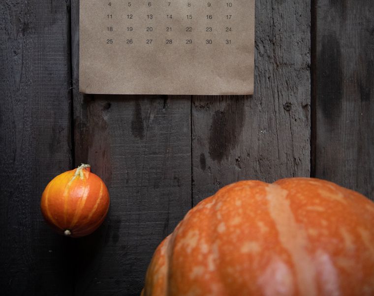 Style Cartel October 2026 Horoscopes by Claudia VanniniRustic October 2020 calendar with pumpkins on a wooden background, evoking a fall atmosphere.
